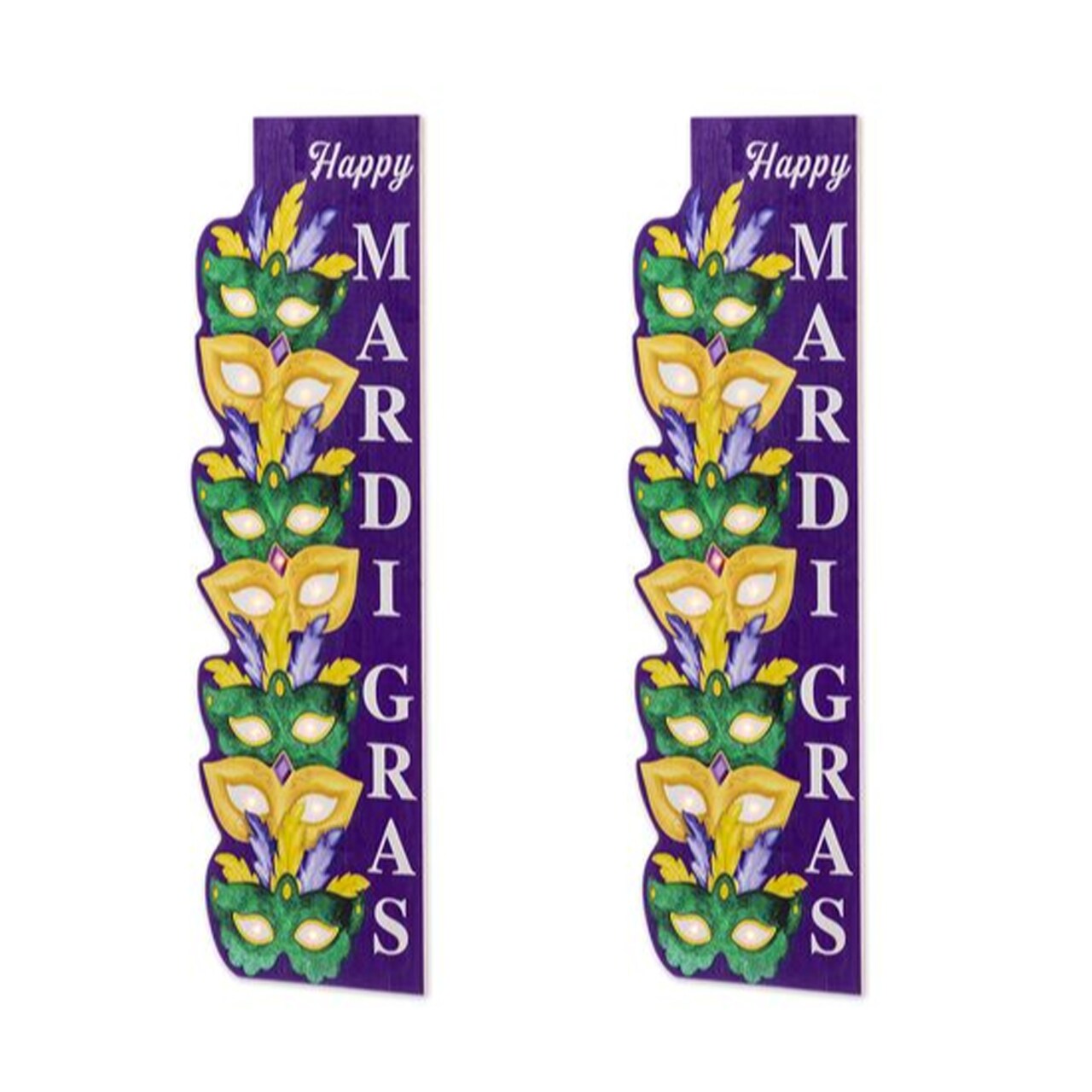 Set of 2 41.75"H Mardi Gras Lighted Wooden Stacked Masks Porch Decor w/Timer